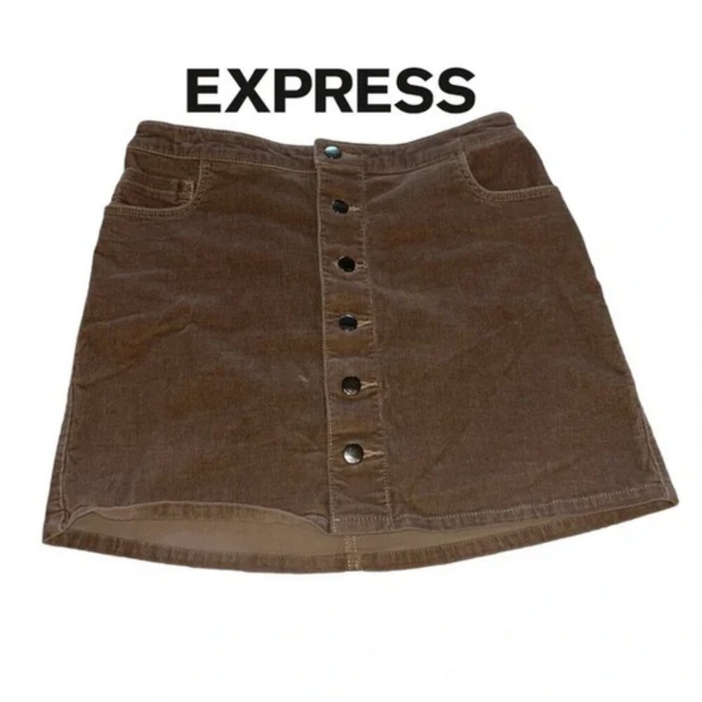 Express brown corduroy button up mini skirt size 6